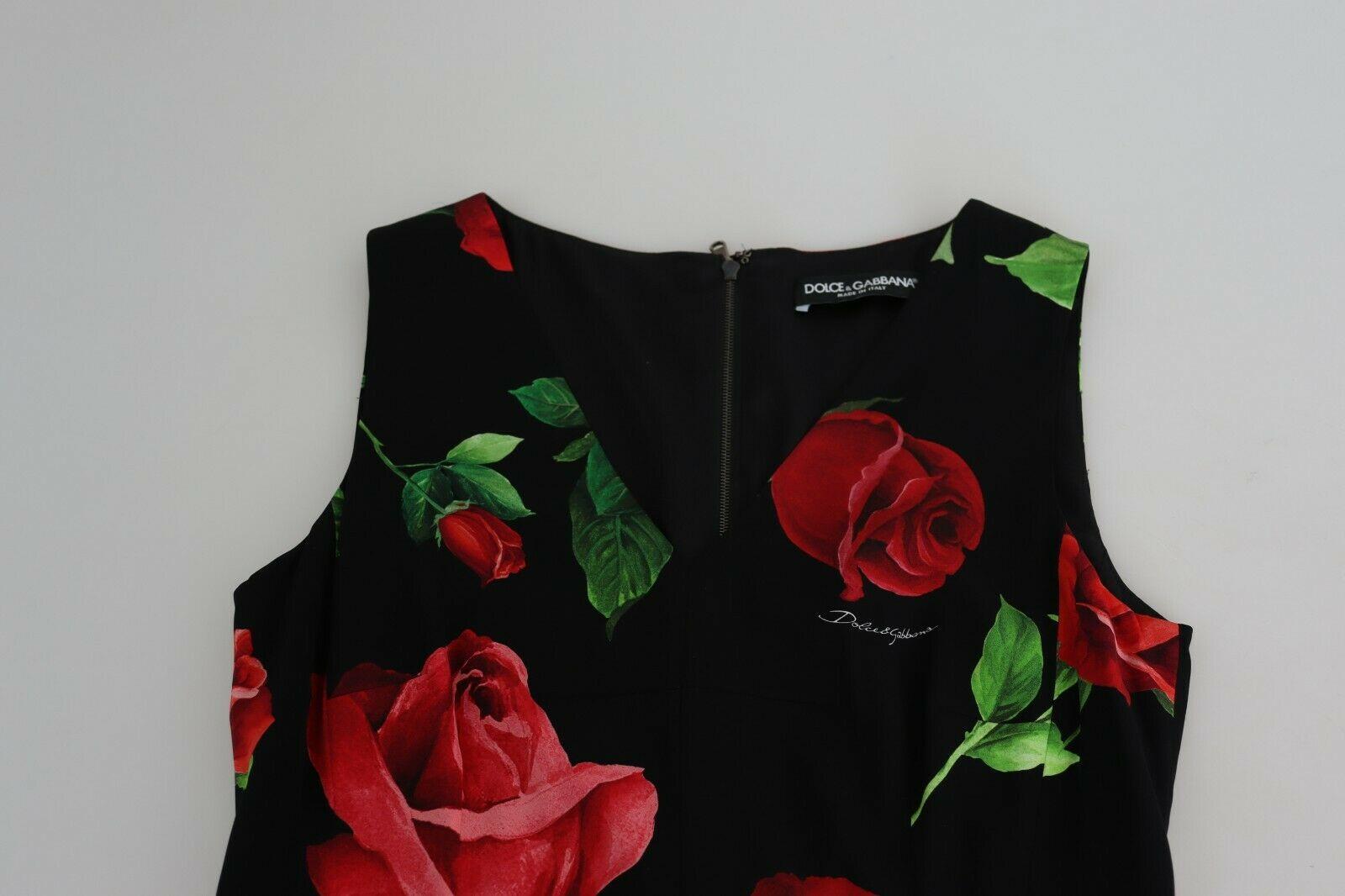 Dolce & Gabbana Multicolor Black Red Silk Rose Sleeveless Sheath Dress Flowers 2