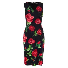 Dolce & Gabbana Multicolor Black Red Silk Rose Sleeveless Sheath Dress Flowers