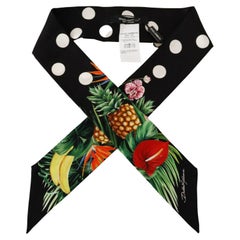 Dolce & Gabbana Multicolor Black Silk Tropical Floral Scarf Tie Bandeau Women