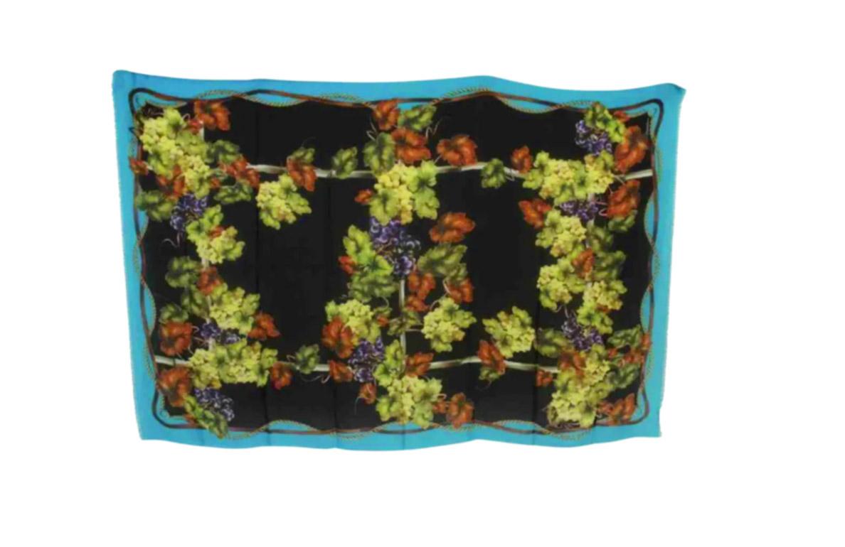 Dolce & Gabbana Multicolor Blue Black Modal Cashmere Scarf With Grape Print  In New Condition In WELWYN, GB