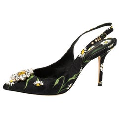 Dolce & Gabbana Multicolor Brocade Embellished Slingback Sandals Size 39.5