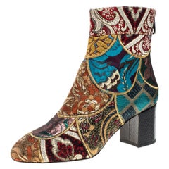 Dolce & Gabbana Multicolor Brocade Fabric Ankle Boots Size 38