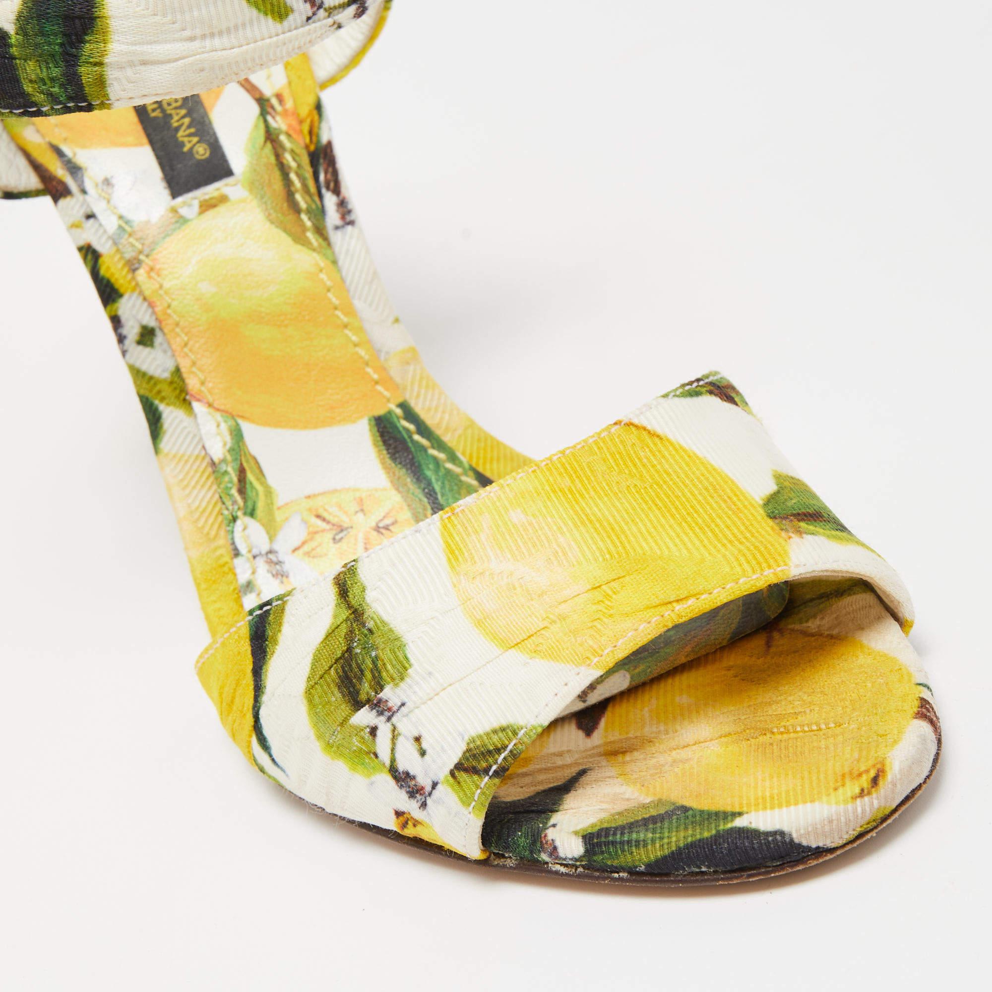 Dolce & Gabbana Multicolor Brocade Fabric Ankle Strap Sandals Size 36.5 For Sale 3