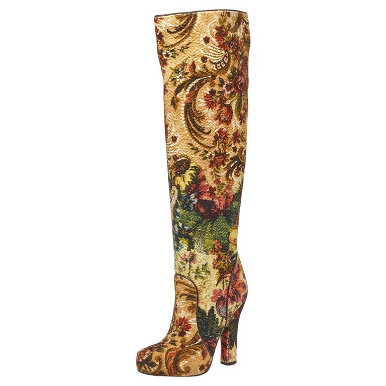 Dolce and Gabbana Multicolor Brocade Fabric Over The Knee Boots Size 36 ...
