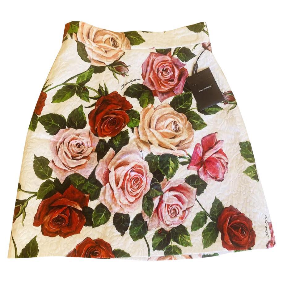 Dolce & Gabbana Multicolor Brocade Roses Floral A-Line Mini Skirt White Pink 