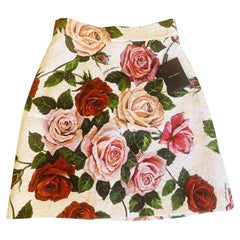 Dolce & Gabbana Multicolor Brocade Roses Floral A-Line Mini Skirt White Pink 
