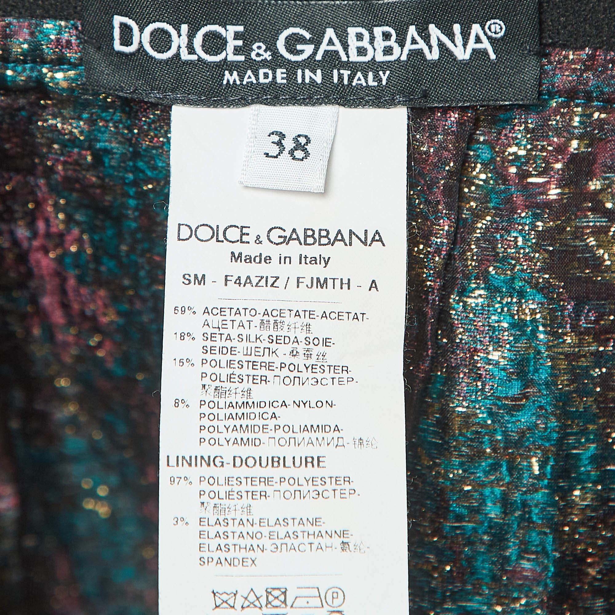 Dolce & Gabbana Mehrfarbiger Minirock aus Brokat mit Knopfleiste und Brokatverzierung S Damen im Angebot