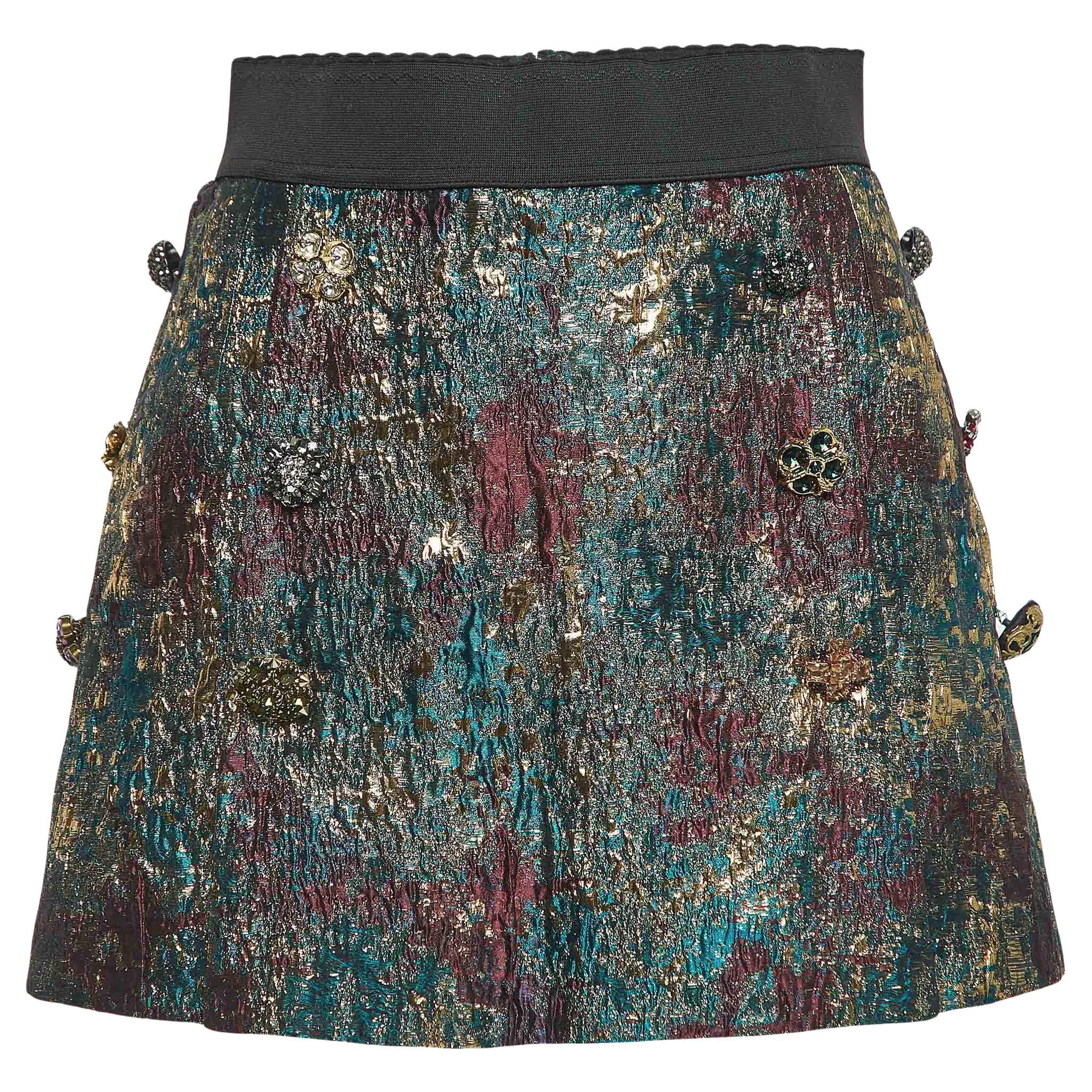 Dolce & Gabbana Multicolor Button-Embellished Brocade Mini Skirt S For Sale