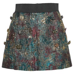 Dolce & Gabbana Multicolor Button-Embellished Brocade Mini Skirt S