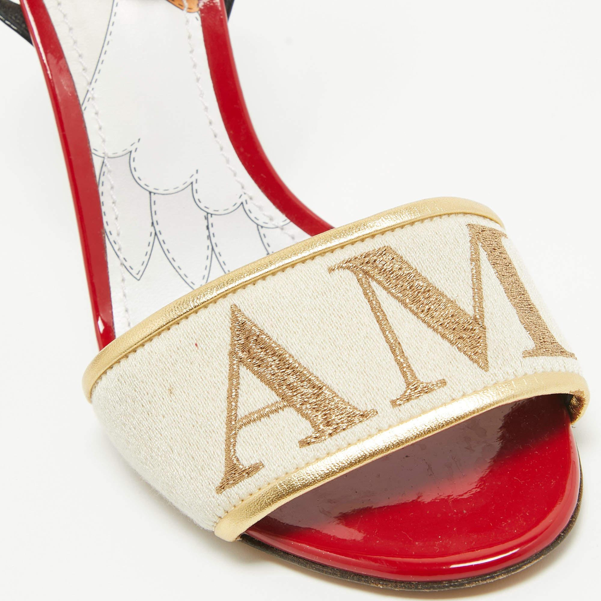 Dolce & Gabbana Multicolor Canvas Amore Ankle Strap Sandals Size 37.5 4