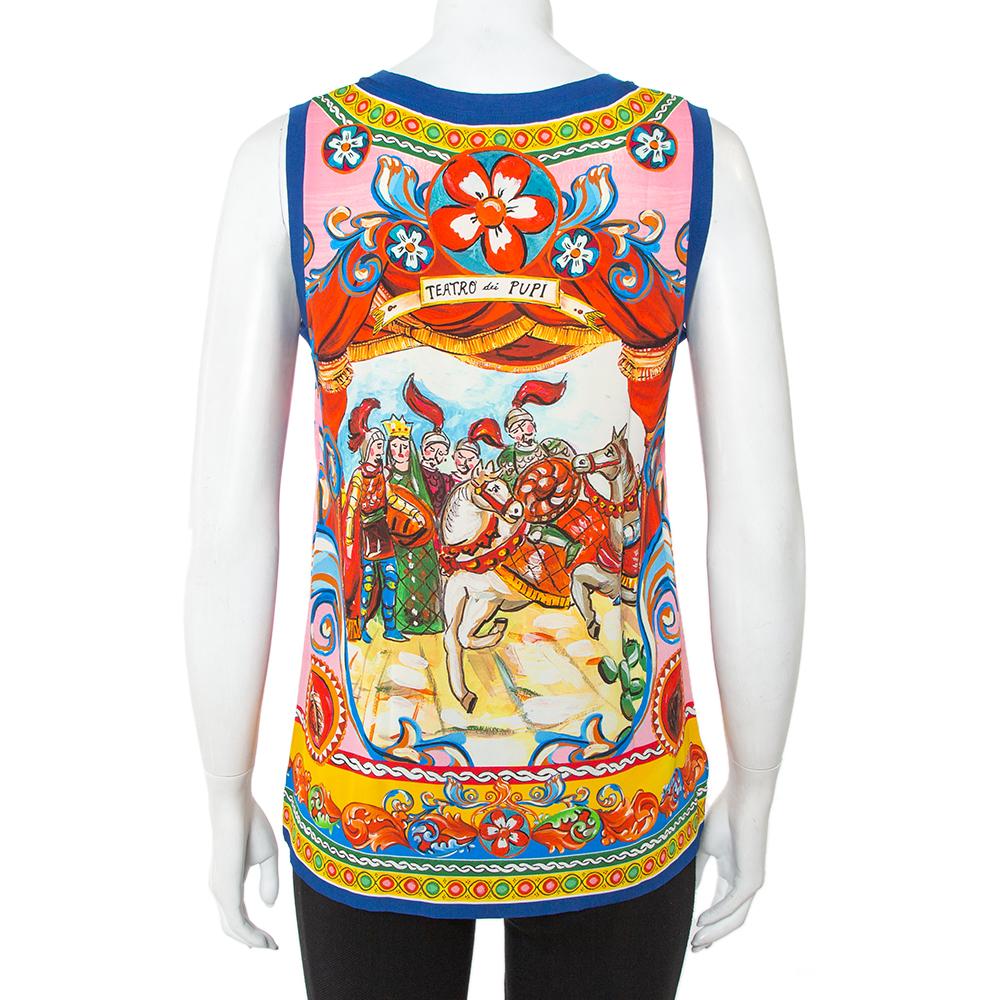 Beige Dolce & Gabbana Canotta in seta stampata multicolore Dolce & Gabbana S