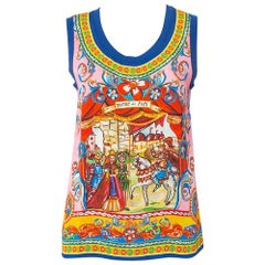 Dolce & Gabbana Mehrfarbiges Caretto bedrucktes Seiden-Tanktop mit Caretto-Druck S