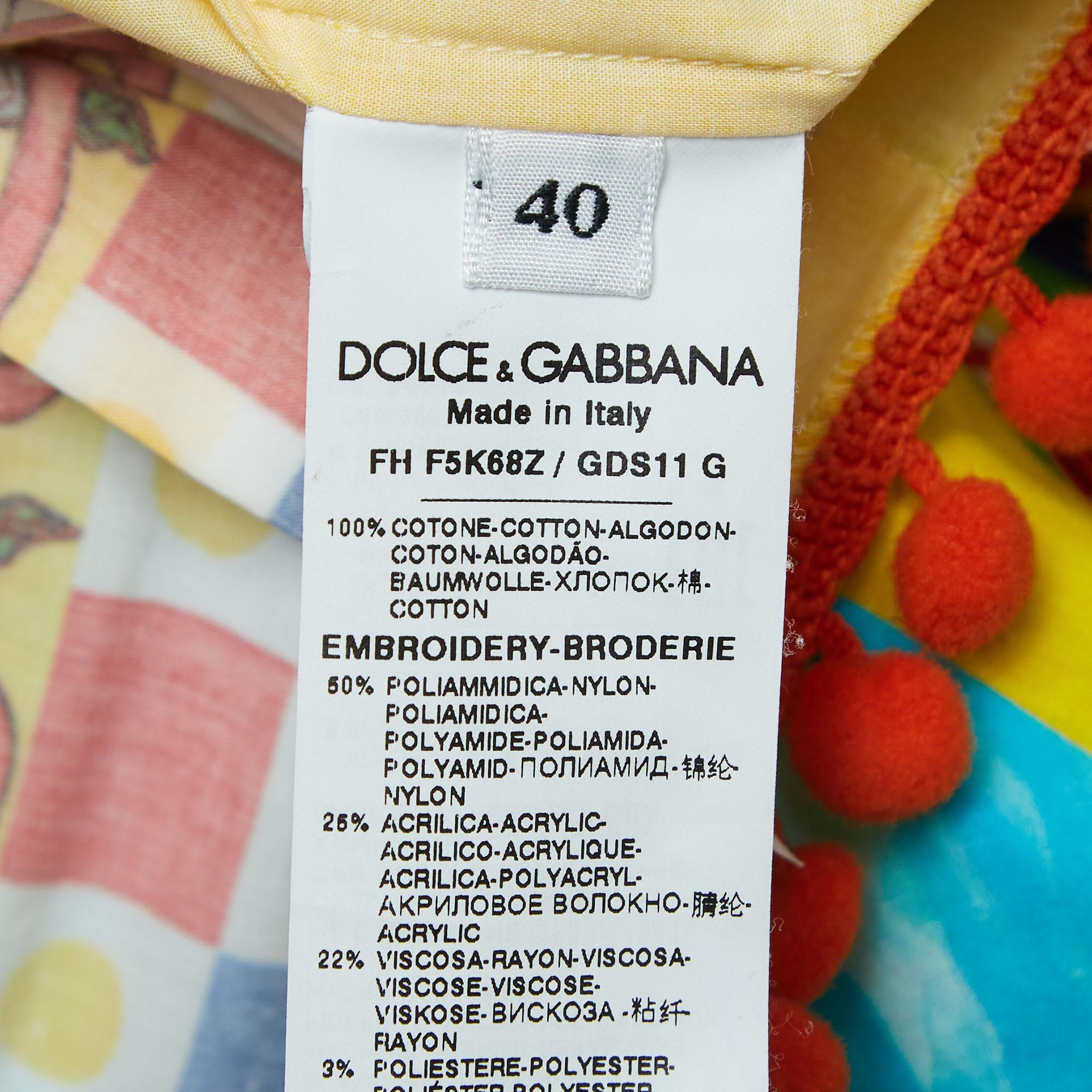 Dolce & Gabbana Multicolor Carreto Print Cotton Knotted Shirt S For Sale 1