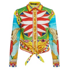 Dolce & Gabbana Mehrfarbiges Hemd aus Baumwolle mit Carreto-Druck und Knoten S