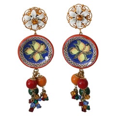 Dolce & Gabbana Boucles d'oreilles à clips Carretto en laiton à fleurs multicolores en forme de citron
