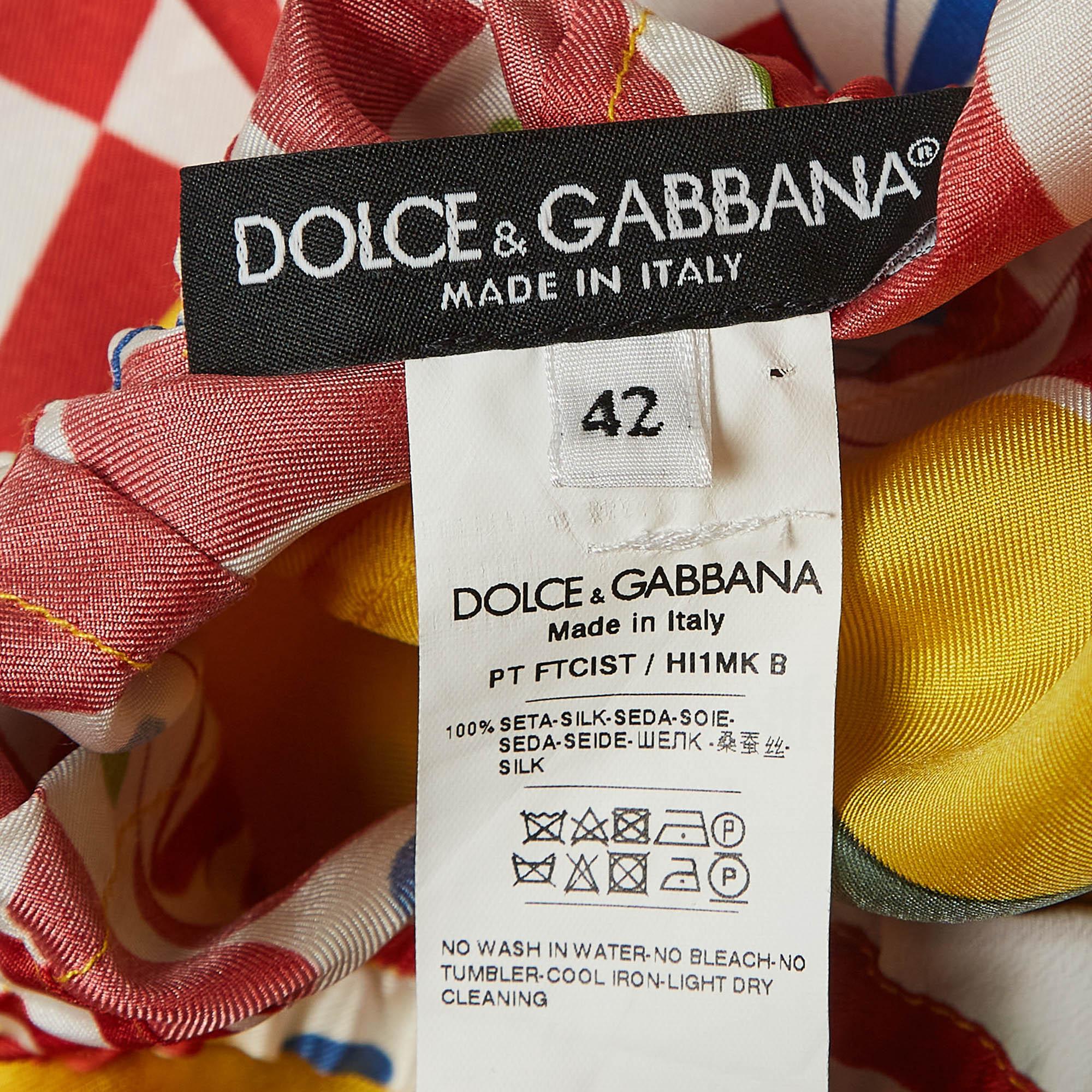 Dolce & Gabbana Multicolor Carretto Print Silk Twill High-Rise Palazzo Pants M 1