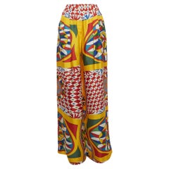 Dolce & Gabbana Multicolor Carretto Print Silk Twill High-Rise Palazzo Pants M