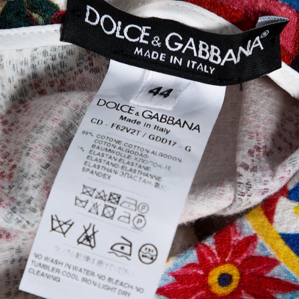 Dolce & Gabbana Multicolor Carretto Roses Print Cotton Midi Dress M In Excellent Condition In Dubai, Al Qouz 2