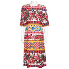 Dolce & Gabbana Multicolor Carretto Roses Print Cotton Midi Dress M