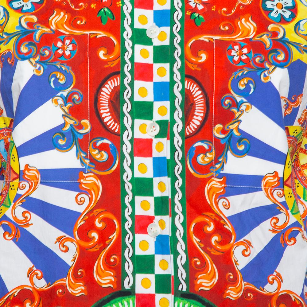 Dolce & Gabbana Multicolor Carretto Siciliano Druck Baumwolle Cropped Shirt M im Zustand „Hervorragend“ in Dubai, Al Qouz 2