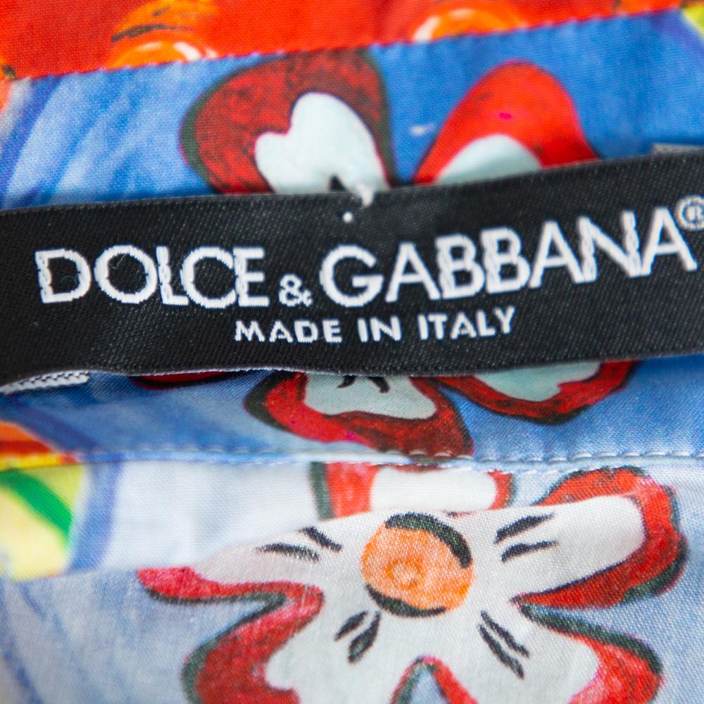 Dolce & Gabbana Multicolor Carretto Siciliano Druck Baumwolle Cropped Shirt M Damen