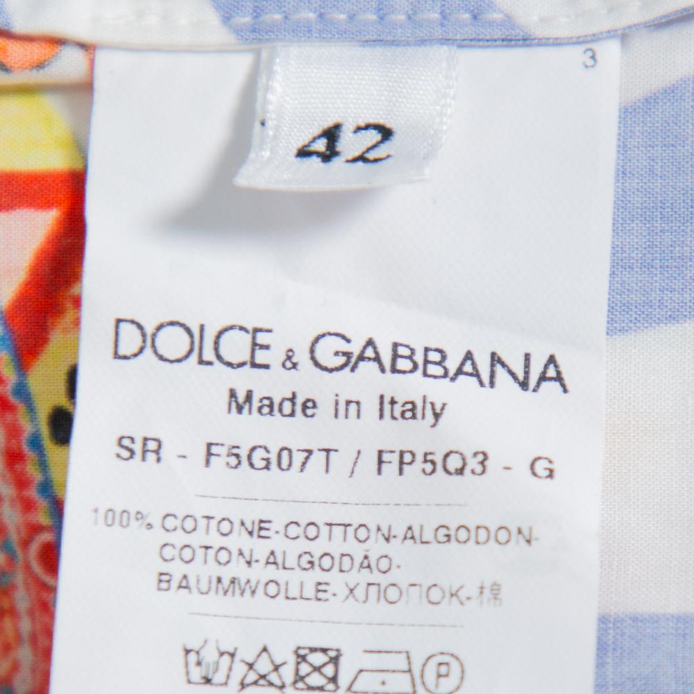 Dolce & Gabbana Multicolor Carretto Siciliano Druck Baumwolle Cropped Shirt M 1
