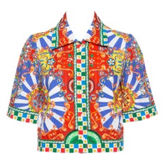 Dolce & Gabbana Multicolor Carretto Siciliano Druck Baumwolle Cropped Shirt M
