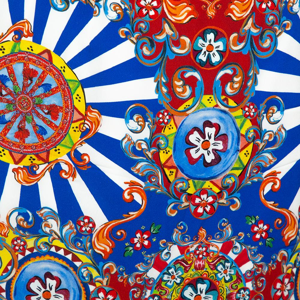 Dolce & Gabbana Multicolor Carretto Siciliano Druck Seide Bleistiftrock L im Zustand „Gut“ in Dubai, Al Qouz 2