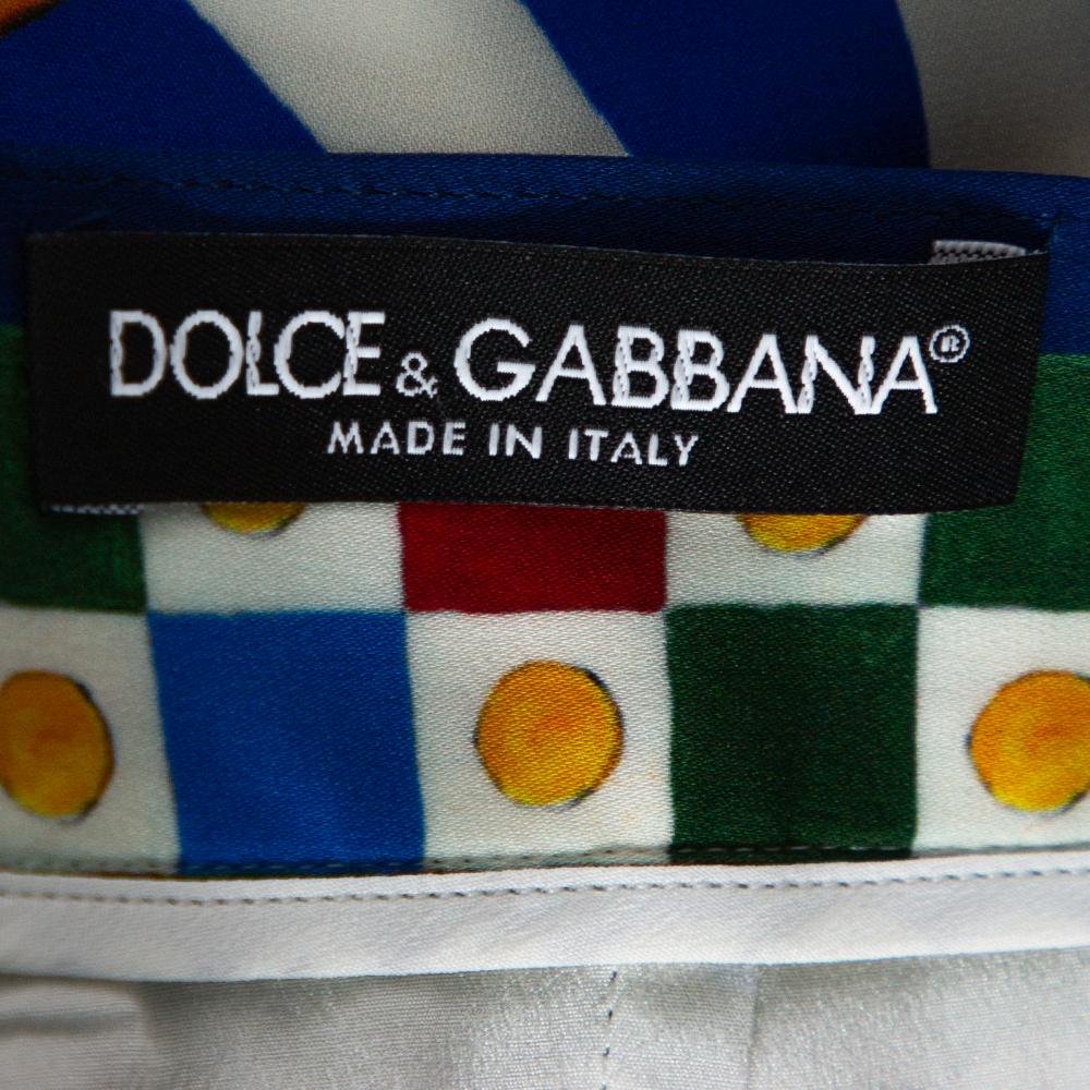 Dolce & Gabbana Multicolor Carretto Siciliano Druck Seide Bleistiftrock L Damen