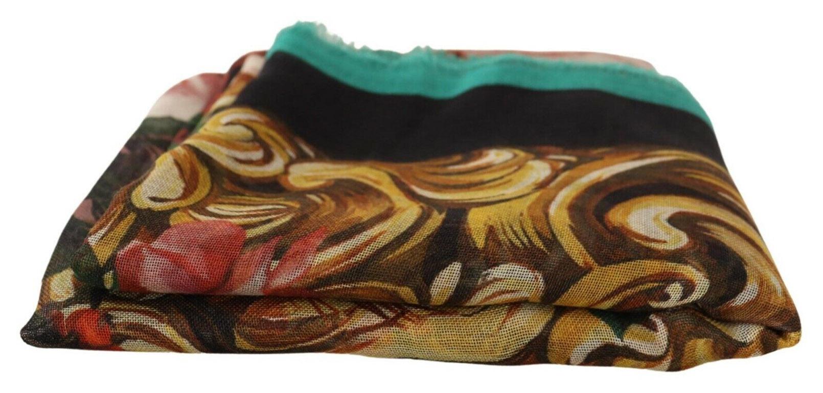 Brown Dolce & Gabbana Multicolor Cashmere Silk Floral Roses Scarf Wrap Beachwear DG For Sale