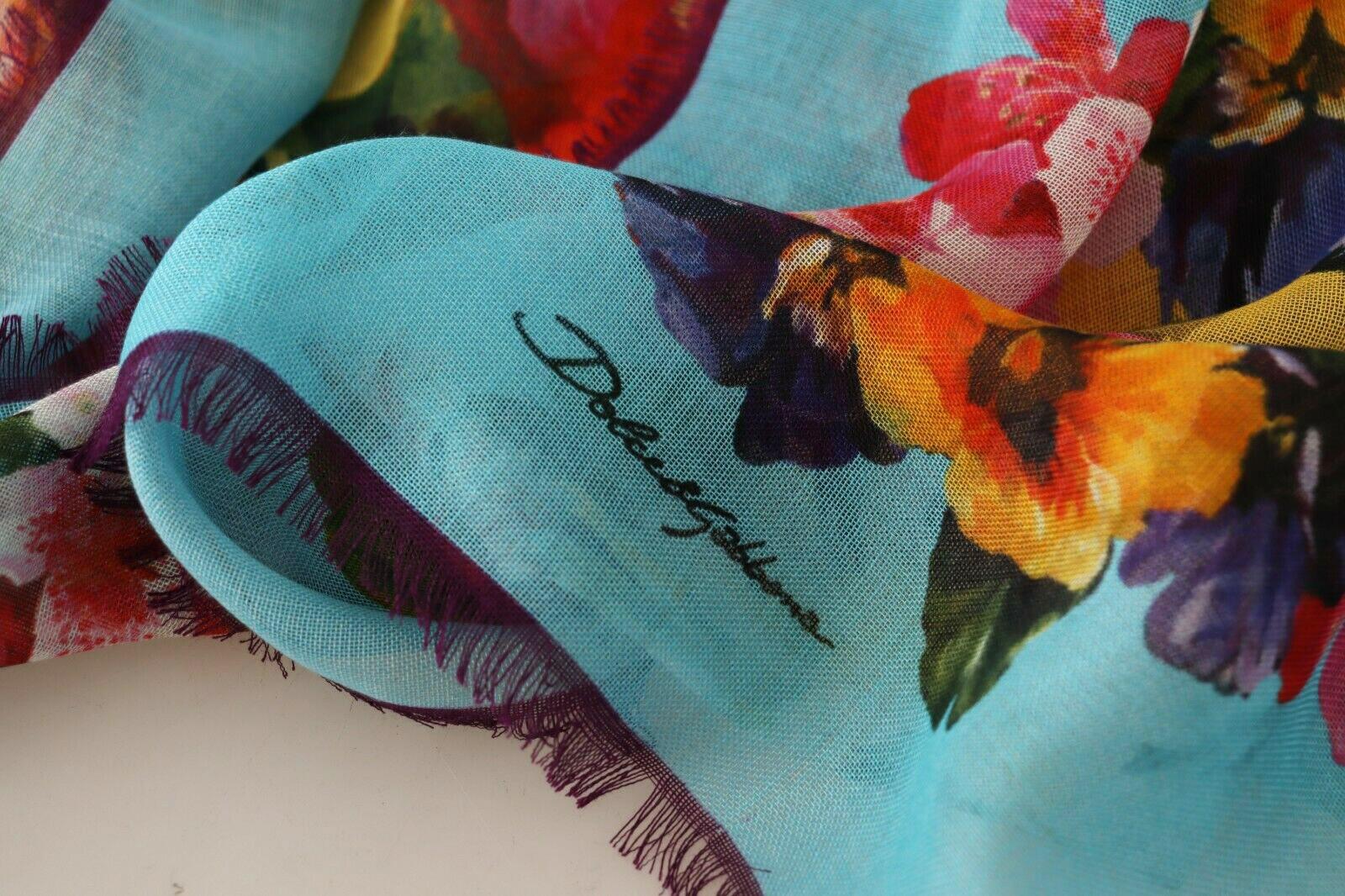 Brown Dolce & Gabbana Multicolor Cashmere Silk Floral Scarf Wrap Beachwear Flowers DG For Sale