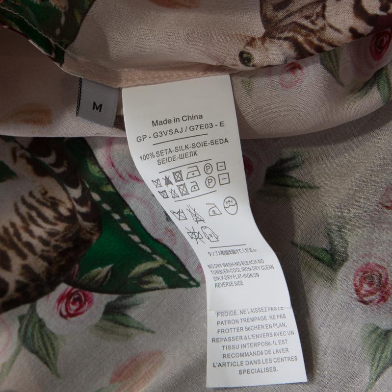 Dolce & Gabbana Multicolor Cat and Floral Print Silk Ruffled Trim Midi Dress M In Good Condition In Dubai, Al Qouz 2
