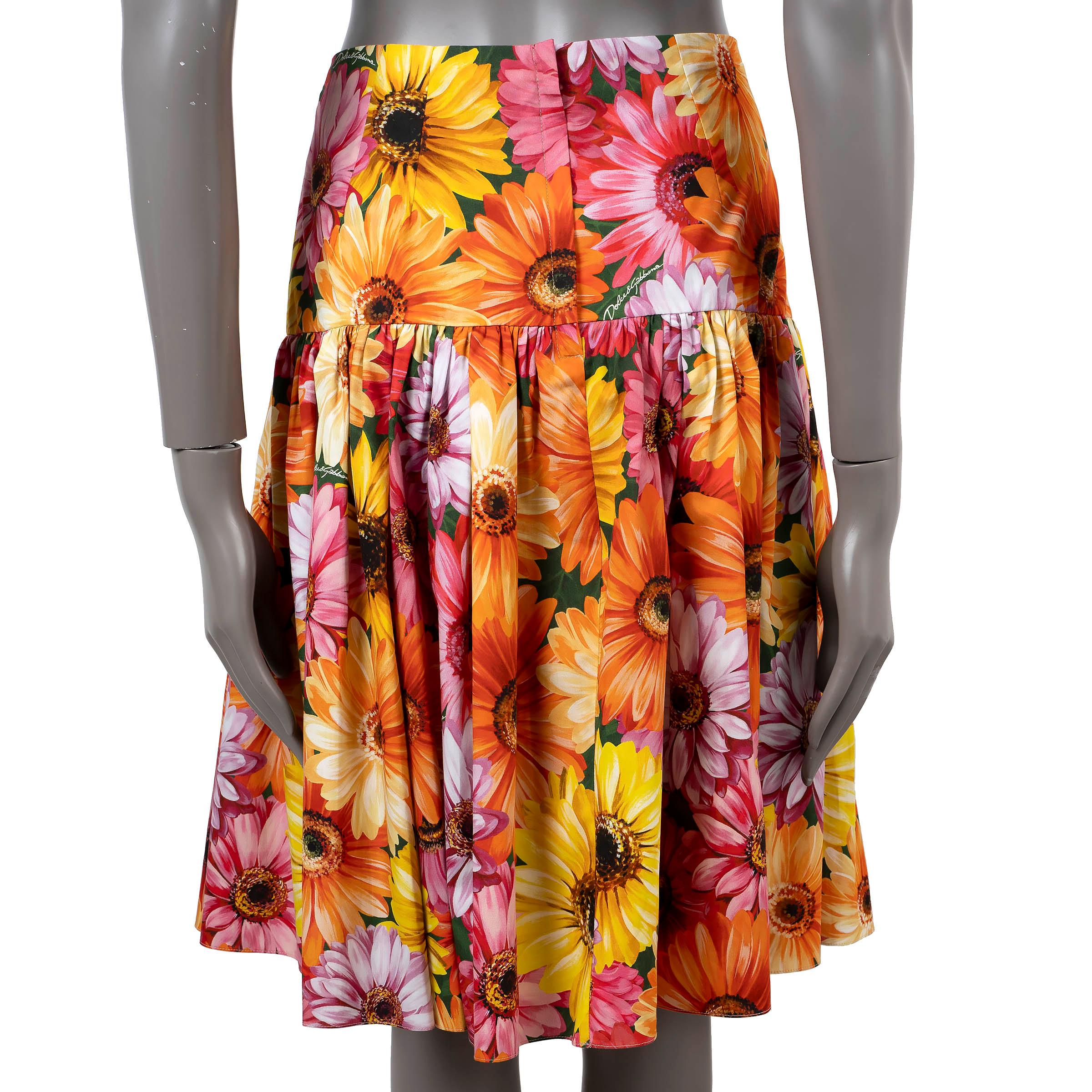 Orange DOLCE & GABBANA multicolor cotton 2021 FLORAL PLEATED POPLIN Skirt 46 XL For Sale