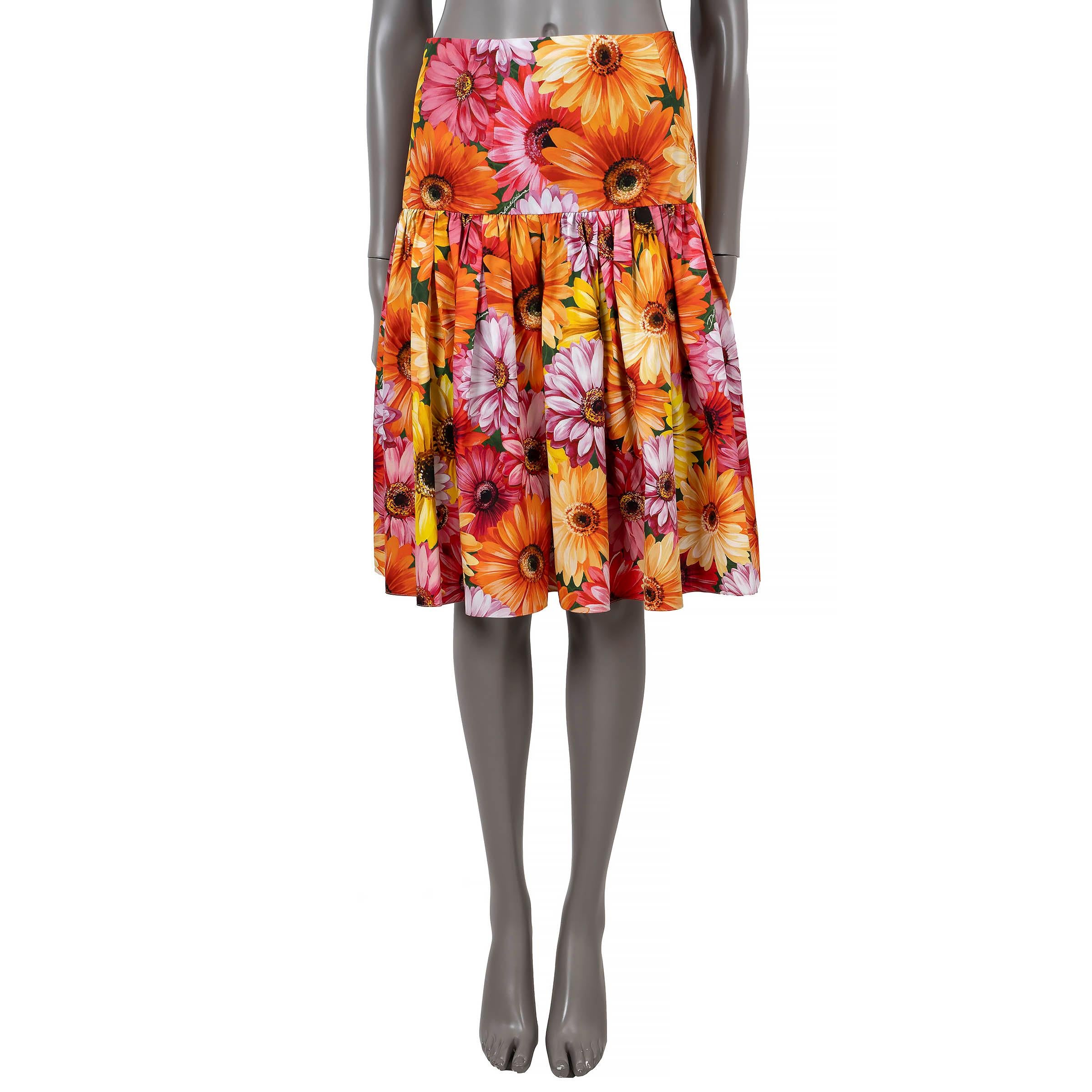DOLCE & GABBANA multicolor cotton 2021 FLORAL PLEATED POPLIN Skirt 46 XL In Excellent Condition For Sale In Zürich, CH