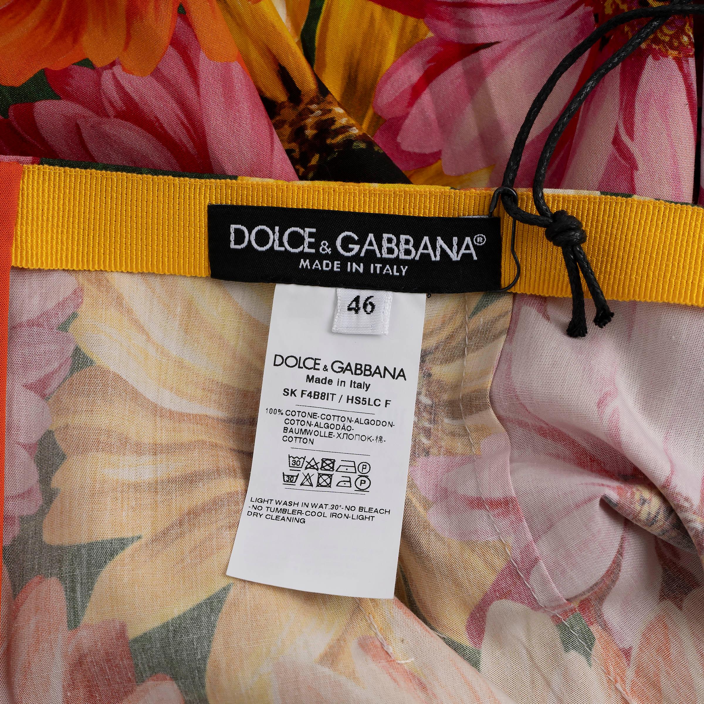 DOLCE & GABBANA multicolor cotton 2021 FLORAL PLEATED POPLIN Skirt 46 XL For Sale 2