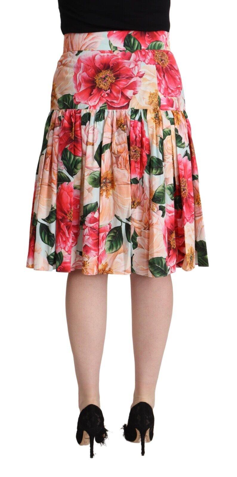 Dolce & Gabbana - Jupe mid-longue plissée en coton évasé à fleurs multicolores Pour femmes en vente