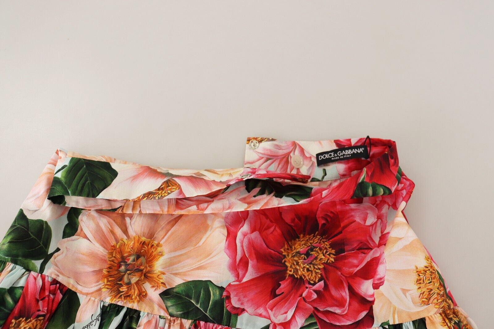 Dolce & Gabbana - Jupe mid-longue plissée en coton évasé à fleurs multicolores en vente 1