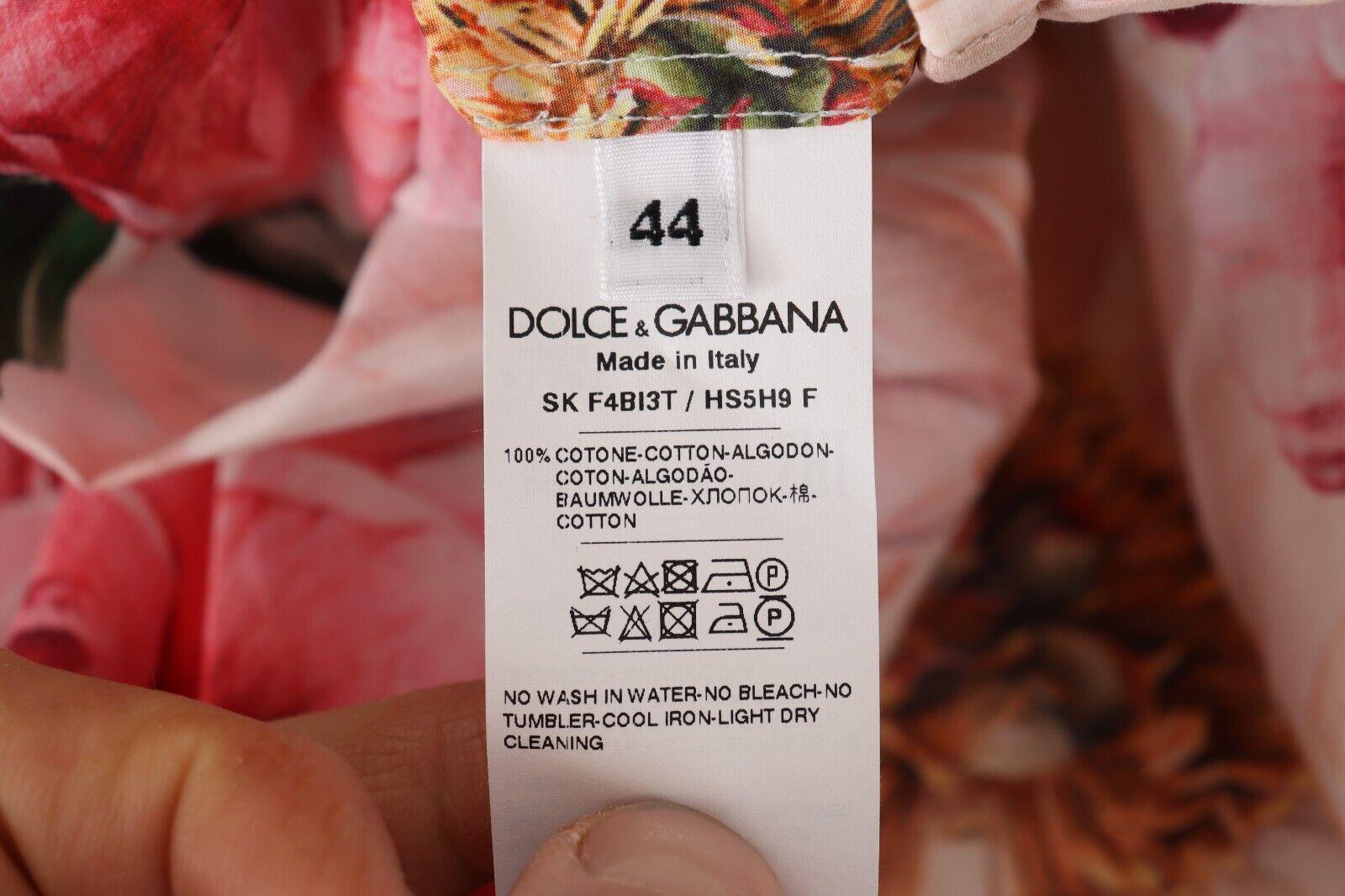 Dolce & Gabbana - Jupe mid-longue plissée en coton évasé à fleurs multicolores en vente 4