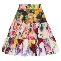 Dolce & Gabbana Multicolor Cotton Floral A-line Ruffled Mid-length Skirt Flowers