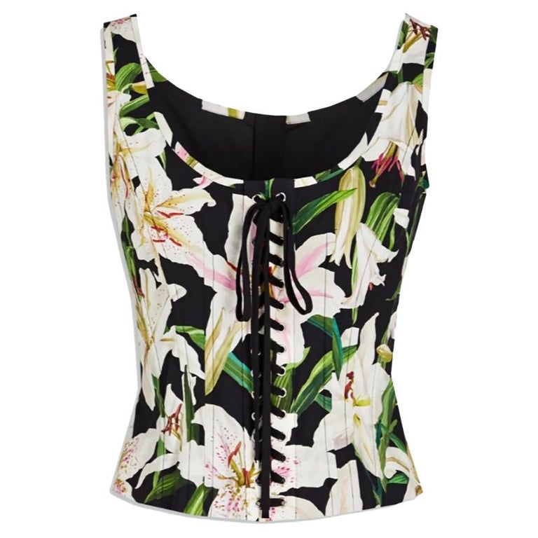 Dolce and Gabbana Multicolor Cotton Floral Lily Corset Bustier