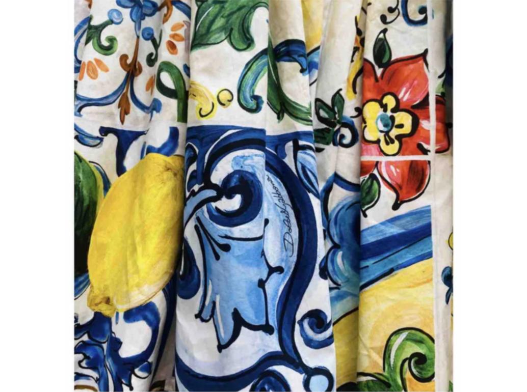 Women's Dolce & Gabbana Multicolor Cotton Floral Sicily Maiolica Midi Dress Majolica