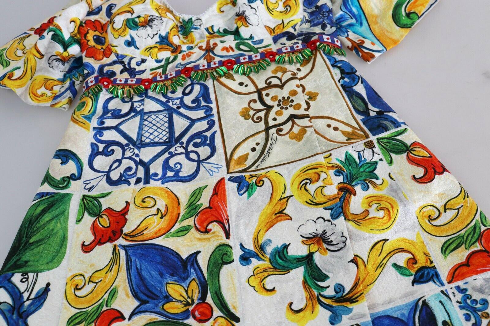 Women's Dolce & Gabbana Multicolor Cotton Floral Sicily Maiolica Mini Dress Majolica DG For Sale