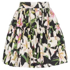 Dolce & Gabbana Multicolor Cotton Lilly Flared Mid-length Skirt Floral Flowers