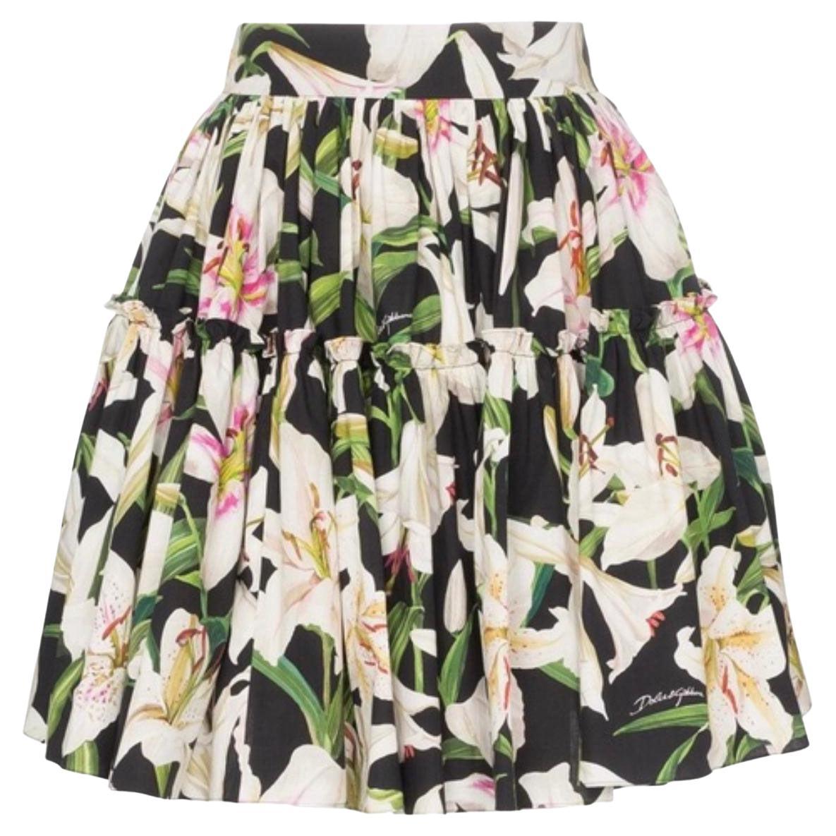 Dolce & Gabbana Multicolor Cotton Lilly Flared Mid-length Skirt Floral Flowers For Sale