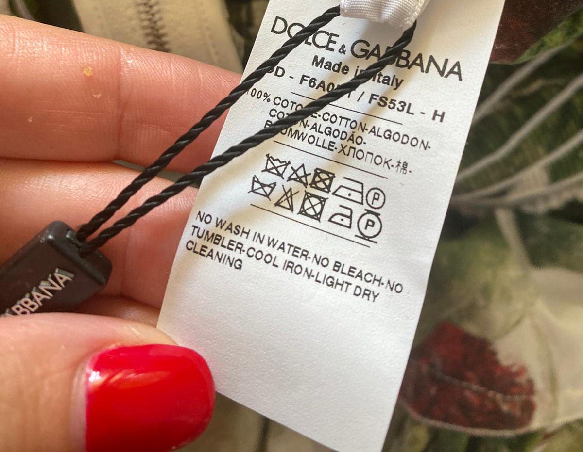 Brown Dolce & Gabbana Multicolor Cotton Mid Length Dress Figs Print Green Ruffles