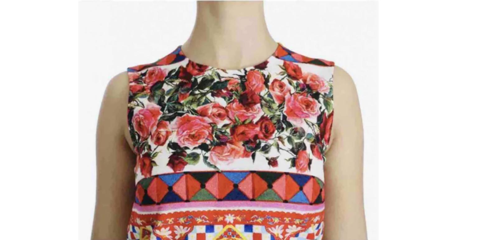 Dolce & Gabbana Multicolor Cotton Sicily Caretto Rose Midi Dress Mid-length Red 1