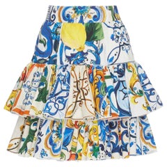 Dolce & Gabbana Multicolor Cotton Sicily Maiolica Floral Midi Skirt Ruffled
