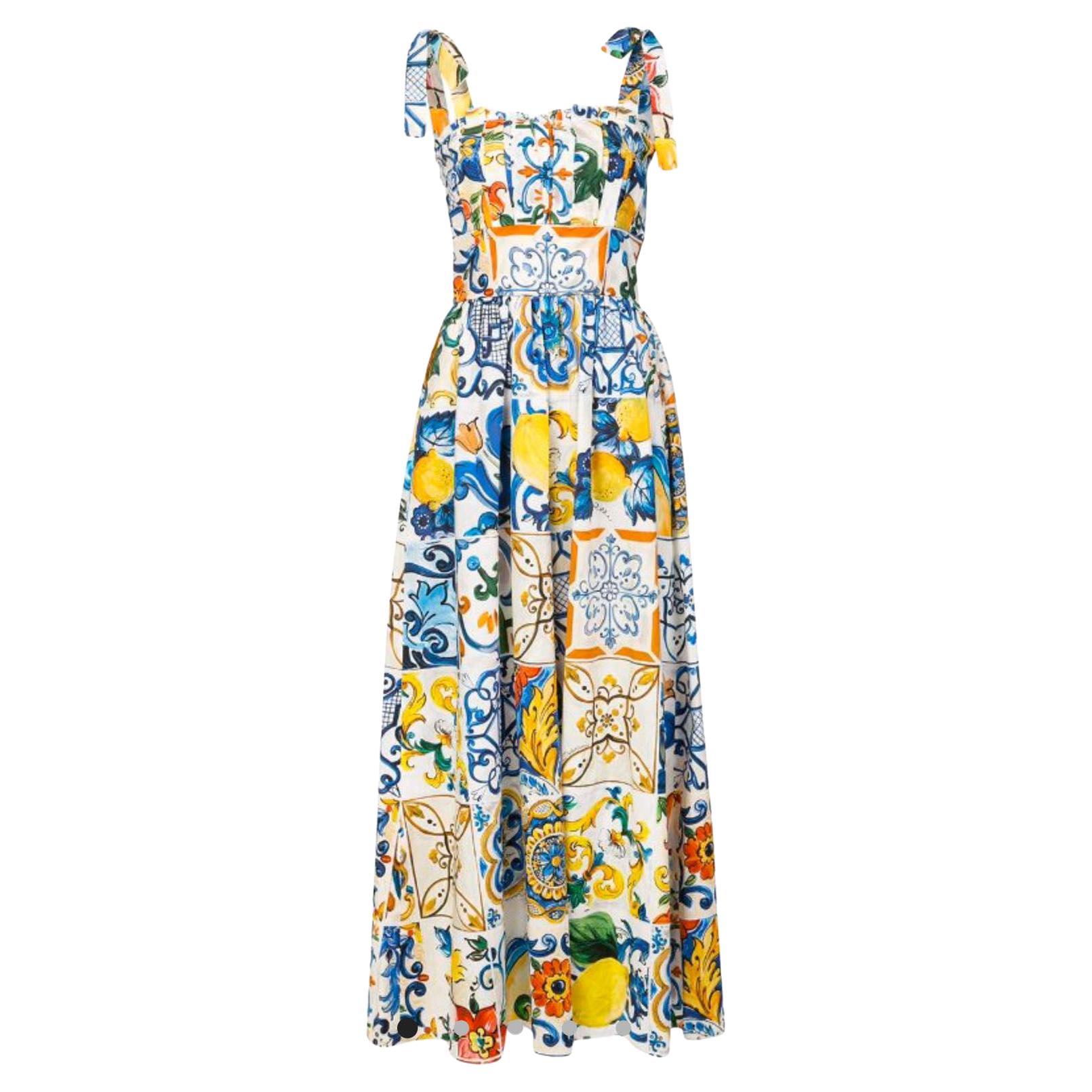 Dolce & Gabbana Multicolor Cotton Sicily Maiolica Maxi Dress Jumpsuit Flowers DG