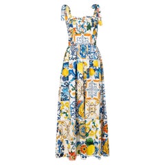 Dolce & Gabbana Multicolor Cotton Sicily Maiolica Maxi Dress Jumpsuit Flowers DG