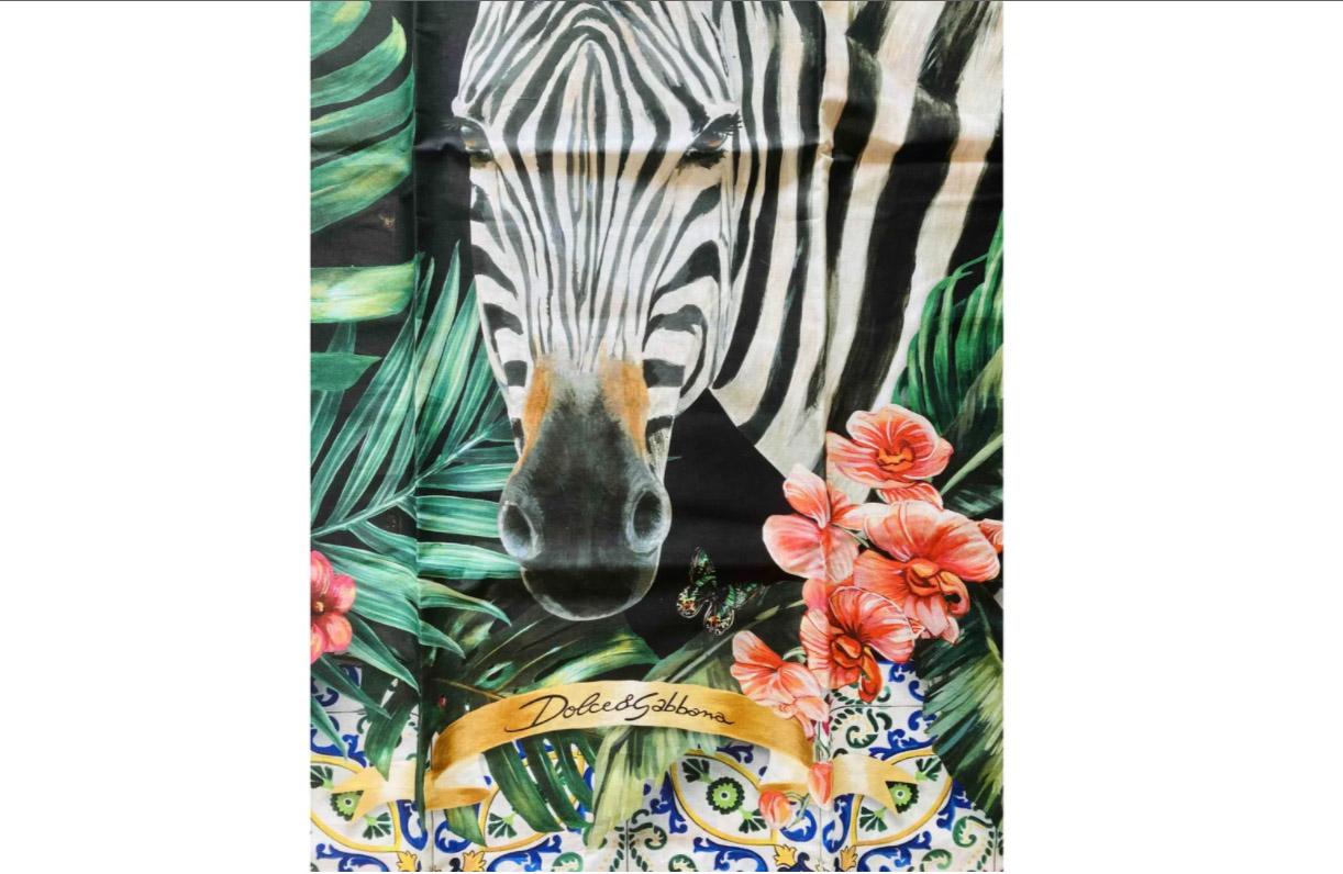 Women's Dolce & Gabbana Multicolor Cotton Zebra Jungle Beachwear Scarf Pareo Cover Up
